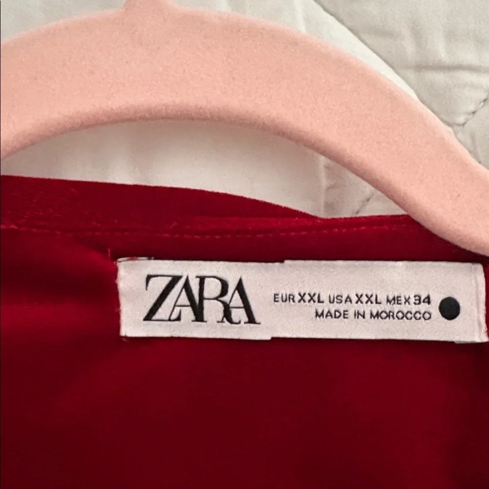 Zara Red Long Sleeve Holiday Dress. Soft Velvet Asymmetrical Neckline. Size XXL